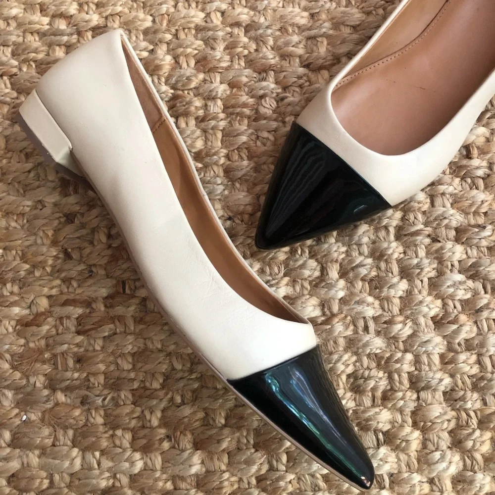 New: J Crew Marina leather pointy cap-toe flats. Size 9.5